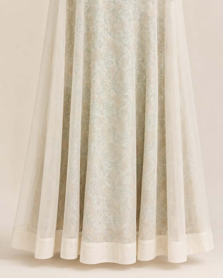 Off-White And Yellow Floral Print Layered A-Line Dress