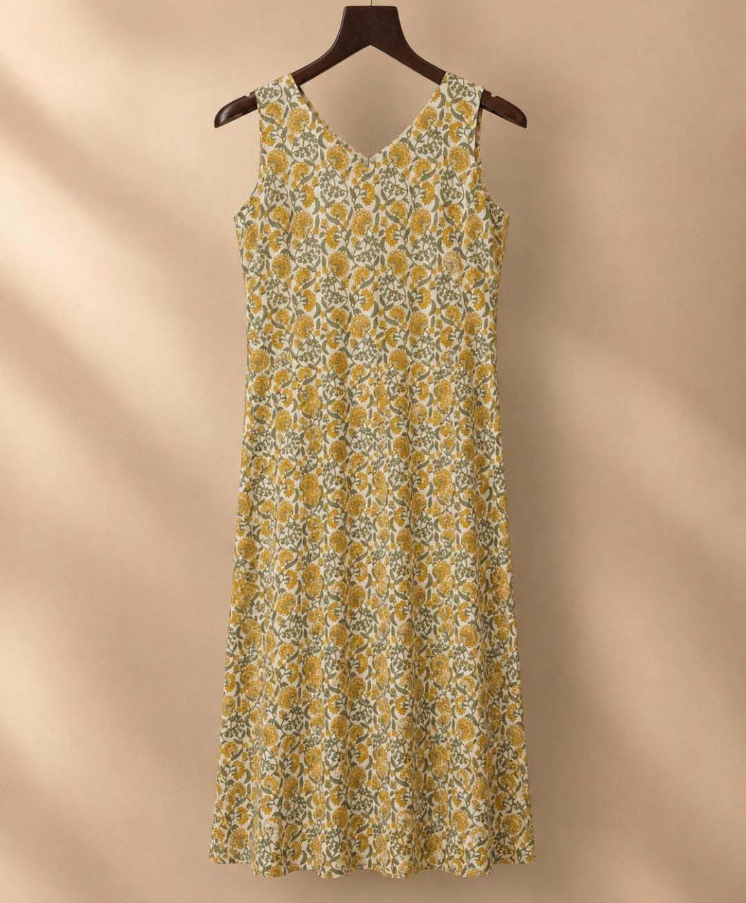 Off-White And Yellow Floral Print Layered A-Line Dress