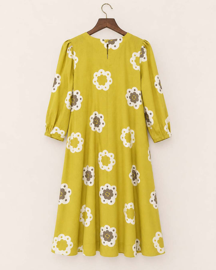 Lemon Yellow With Floral Print Dress