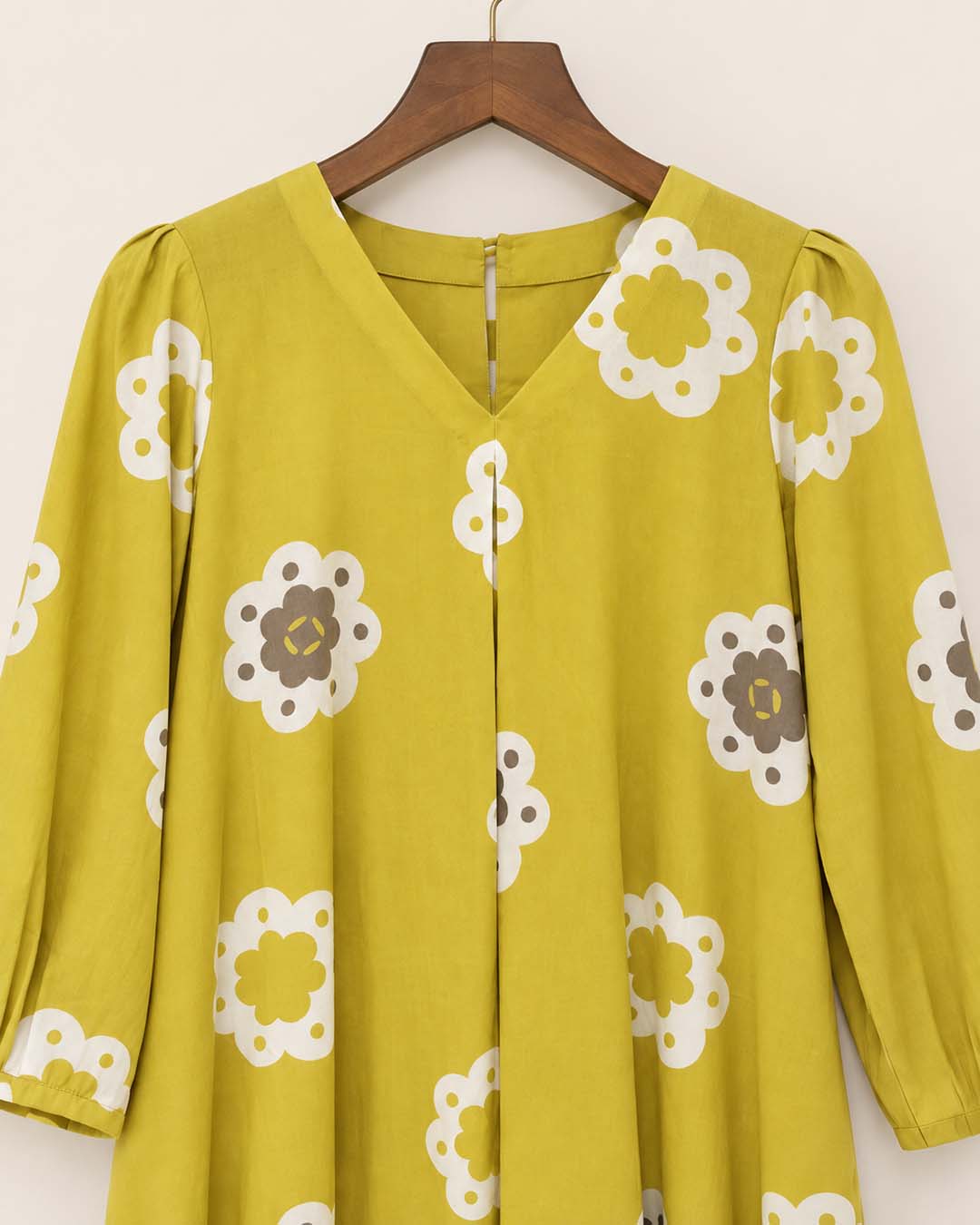 Lemon Yellow With Floral Print Dress
