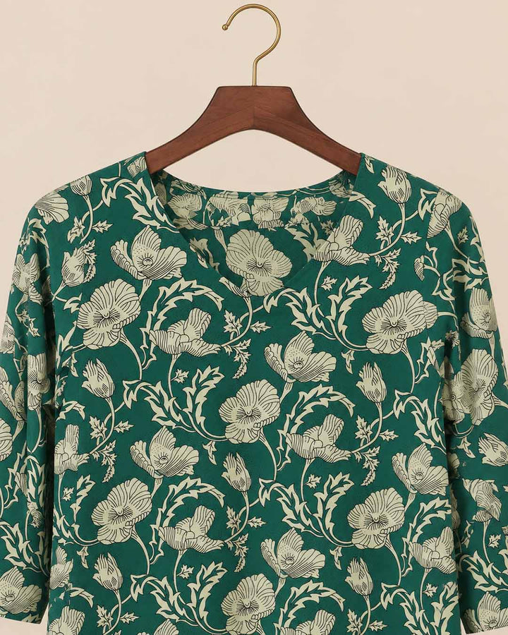 Green Kurta With Grey Pants