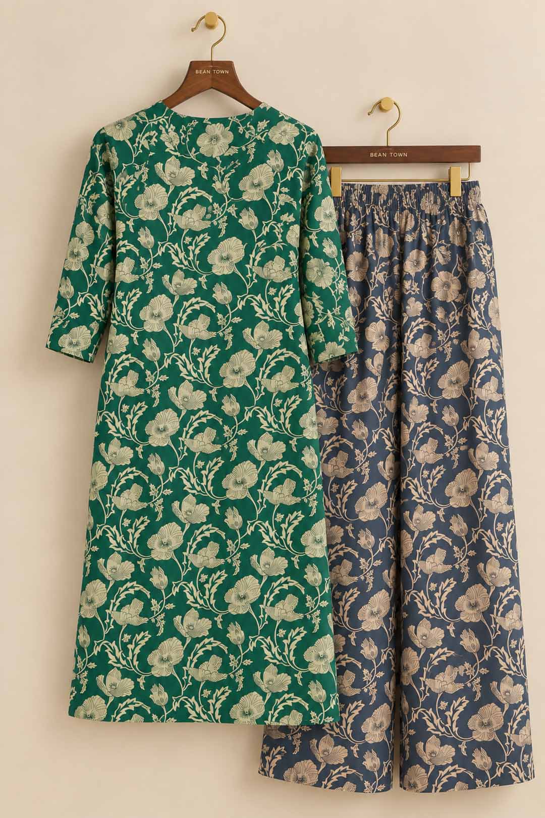 Green Kurta With Grey Pants
