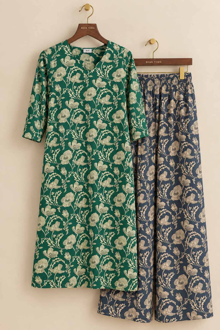 Green Kurta With Grey Pants