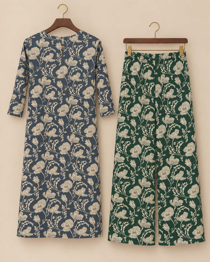 Bluish Grey Kurta And Green Pant