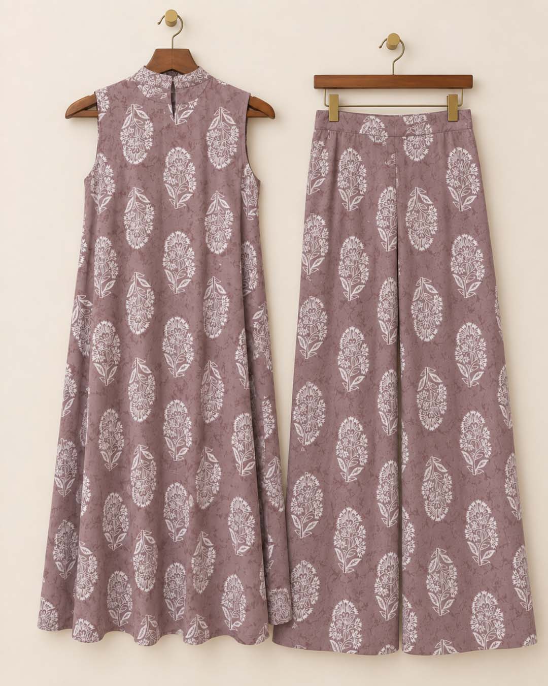 Mauve And White Floral Print Co-ord Set