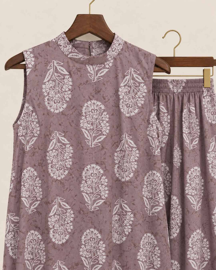 Mauve And White Floral Print Co-ord Set