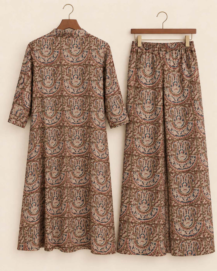 Earthy Brown-Green Printed Kalamkari Co-ord Set