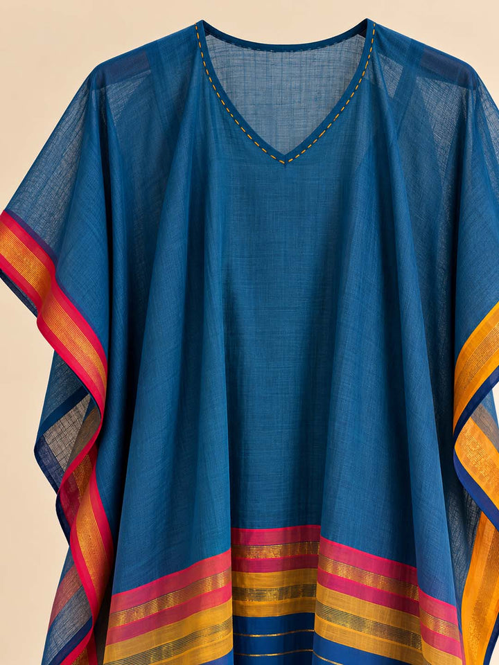 Dark Peacock Blue And Mustard Yellow Kaftan