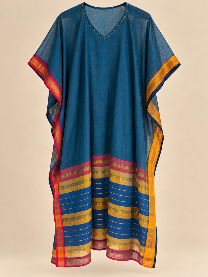 Dark Peacock Blue And Mustard Yellow Kaftan