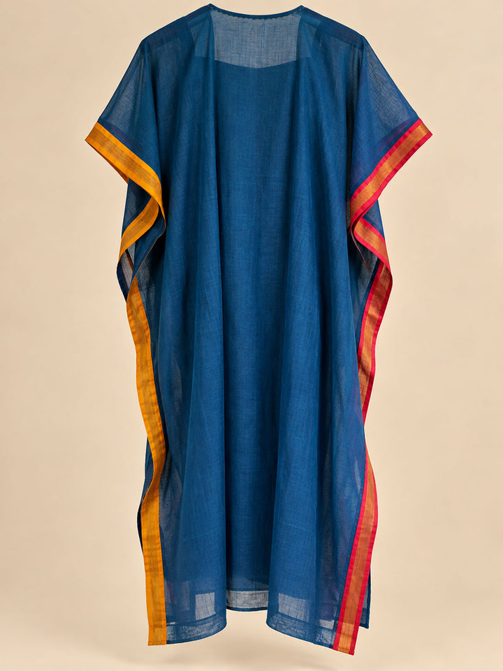 Dark Peacock Blue And Mustard Yellow Kaftan
