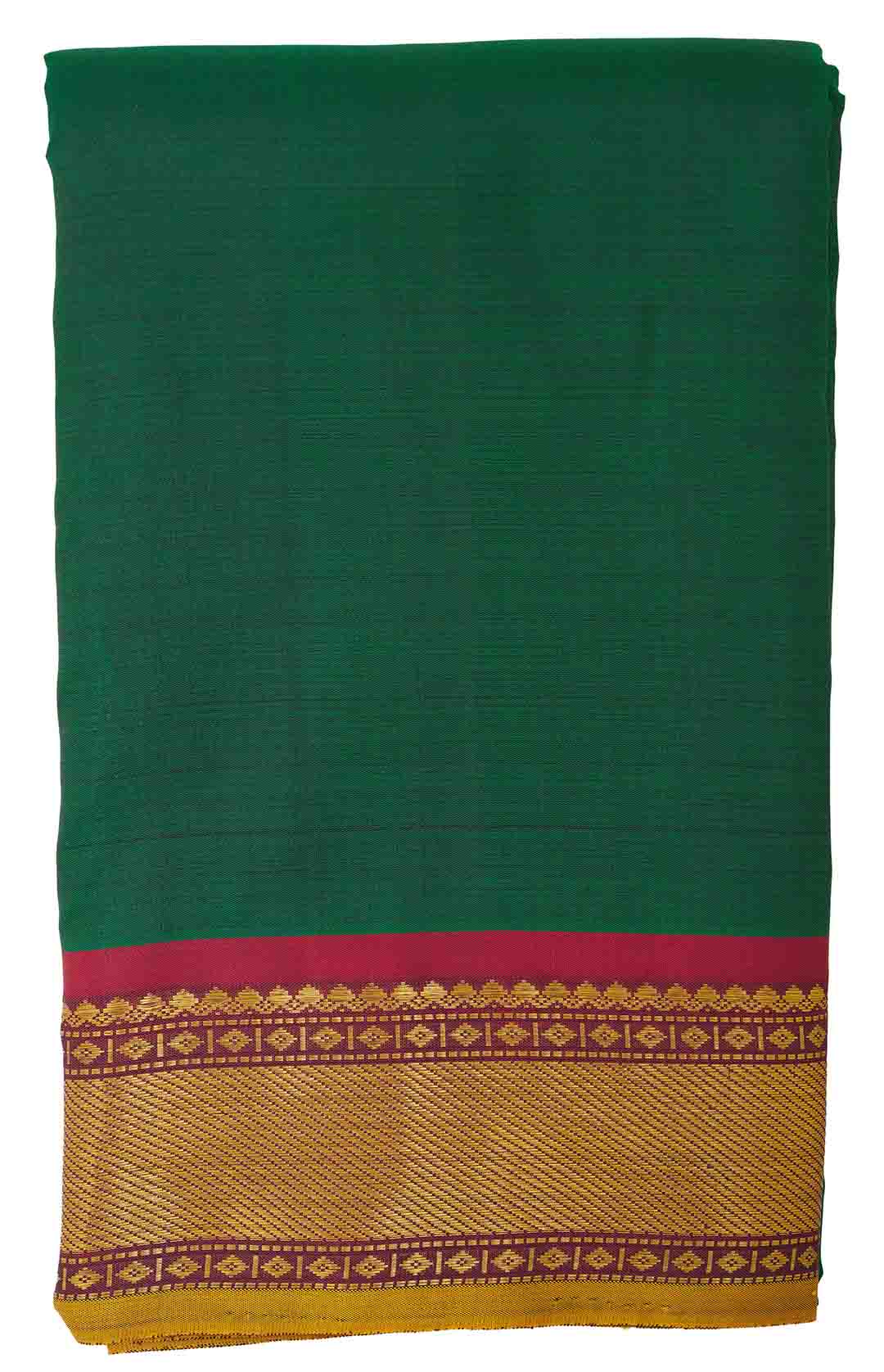 Emerald Green Kanchivaram Saree With Maroon And Gold Zari Border