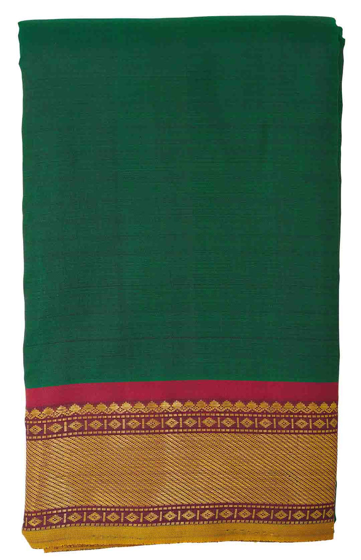 Emerald Green Kanchivaram Saree With Maroon And Gold Zari Border