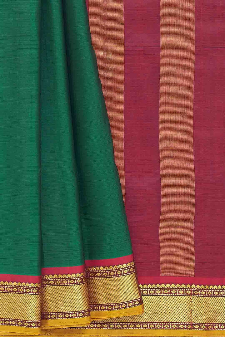 Emerald Green Kanchivaram Saree With Maroon And Gold Zari Border