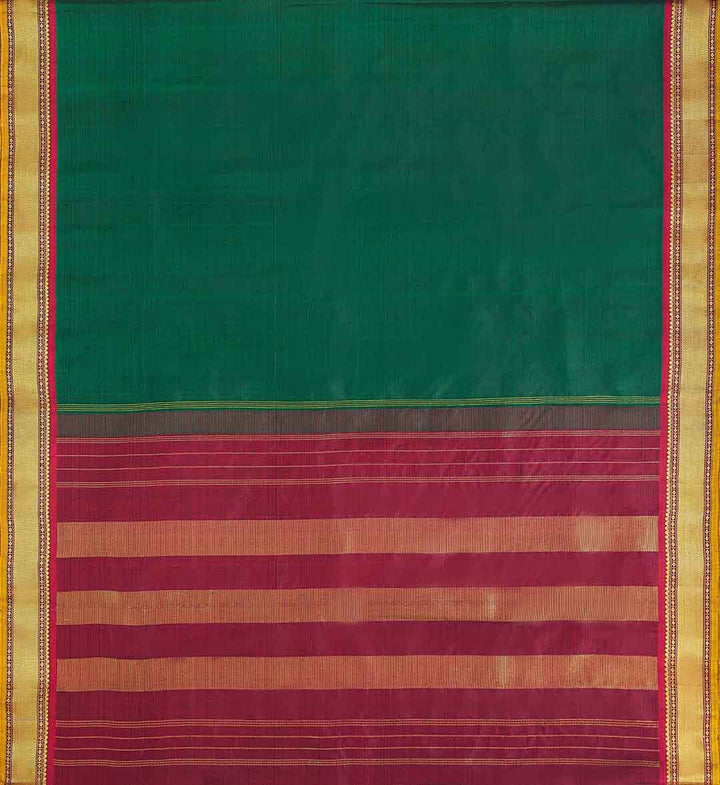 Emerald Green Kanchivaram Saree With Maroon And Gold Zari Border