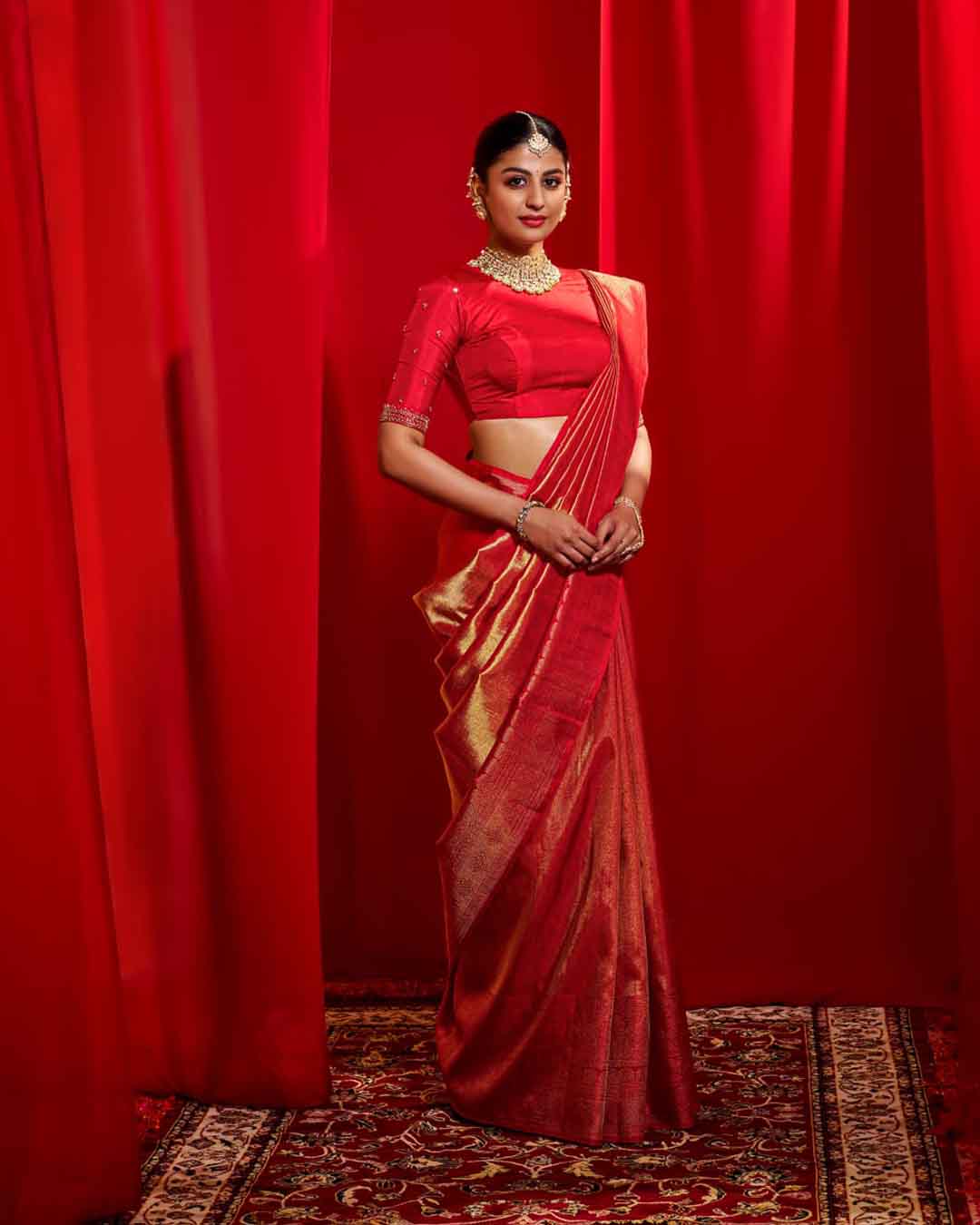Red Geometric Brocade Kanchivaram Saree