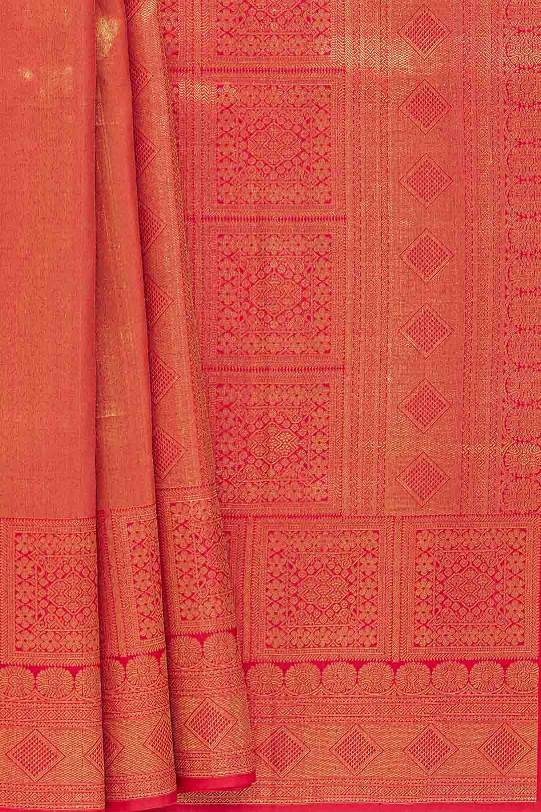 Red Geometric Brocade Kanchivaram Saree