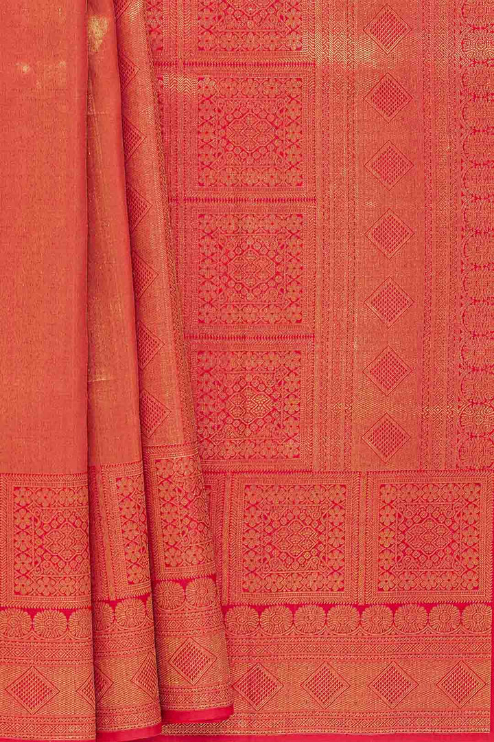 Red Geometric Brocade Kanchivaram Saree