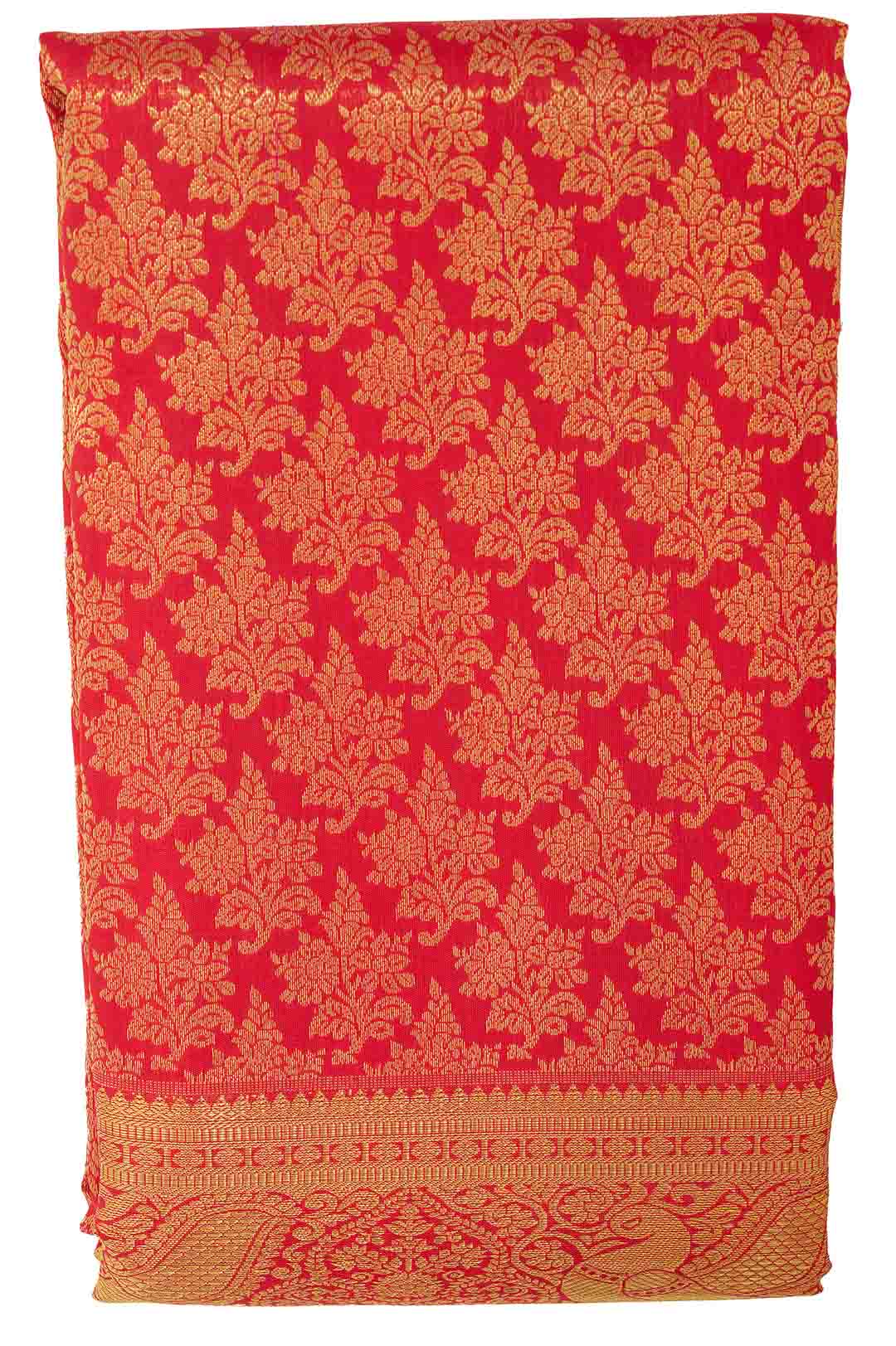 Red Kanchivaram Saree With Floral Brocade