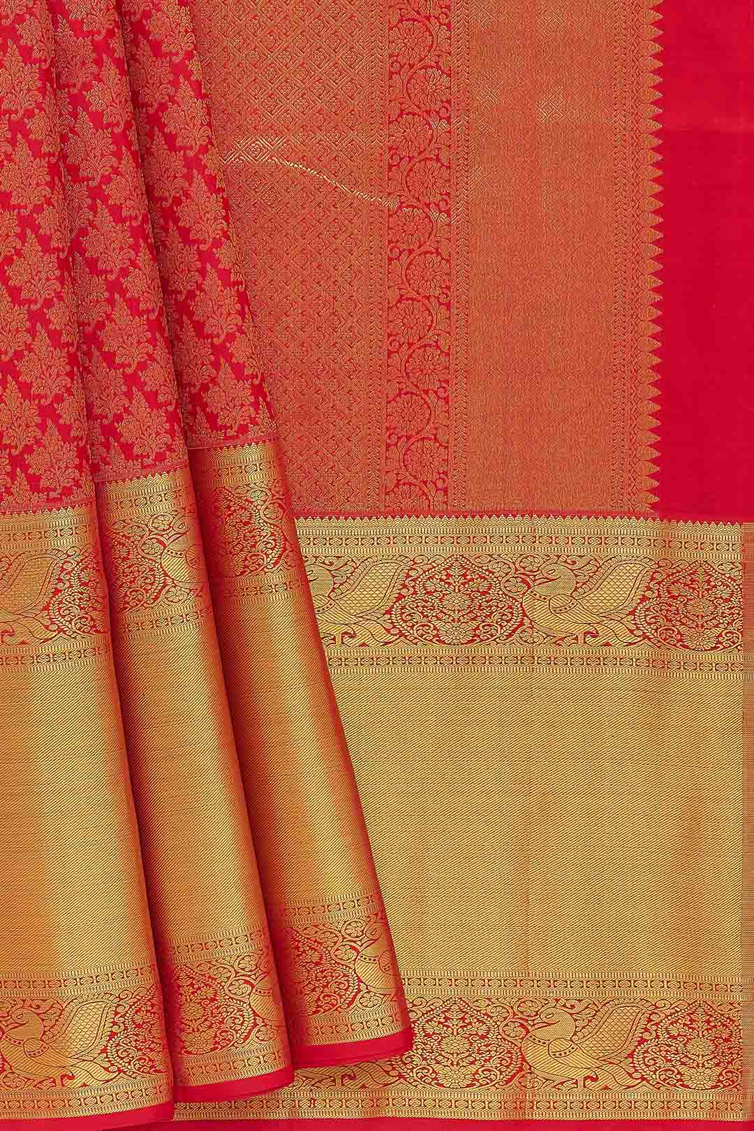Red Kanchivaram Saree With Floral Brocade