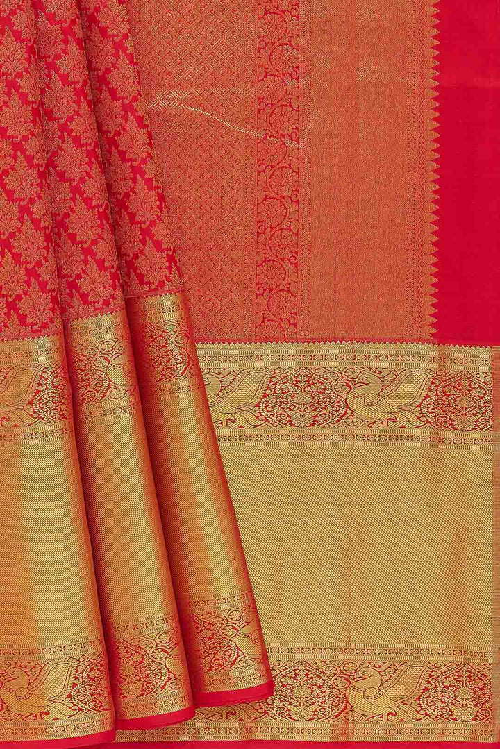 Red Kanchivaram Saree With Floral Brocade