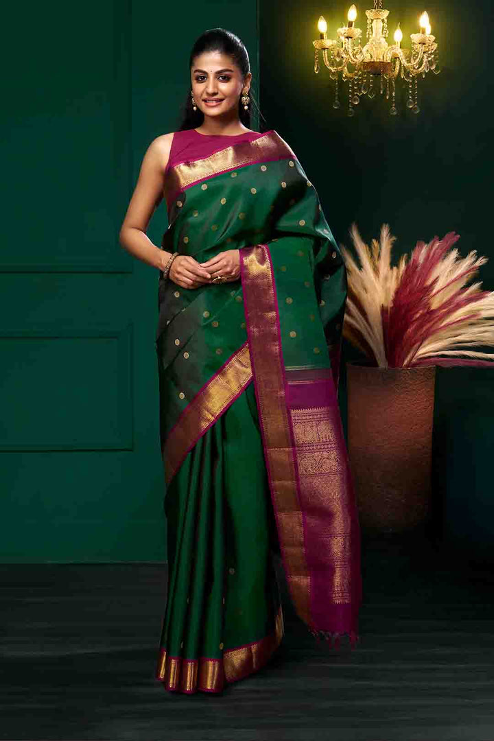 Green Kanchivarm Saree With Purple Border