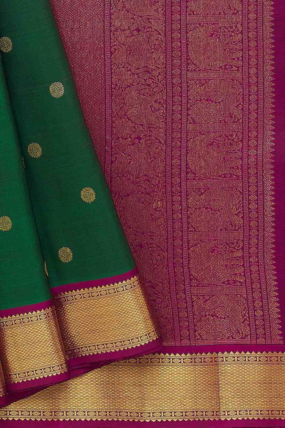 Green Kanchivarm Saree With Purple Border