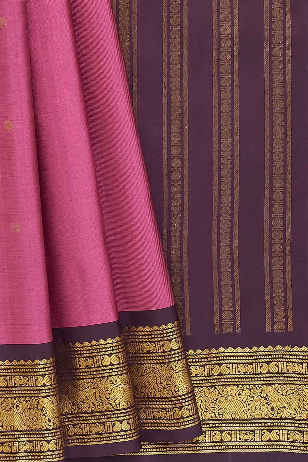 Onion Pink Kanchivarm Saree With Wine Border