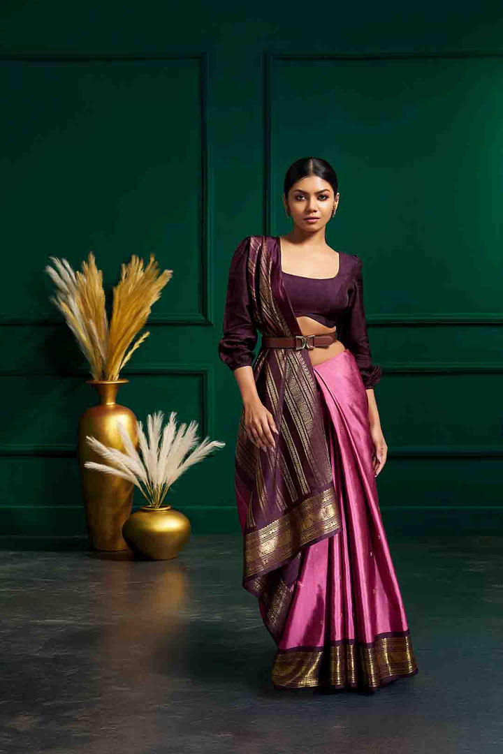 Onion Pink Kanchivarm Saree With Wine Border