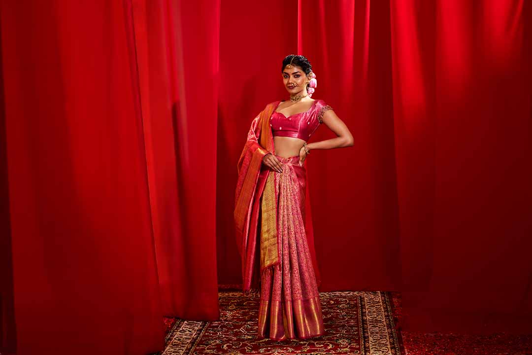 Lotus Pink Kanchivaram Saree With Vanastrinkaram Design