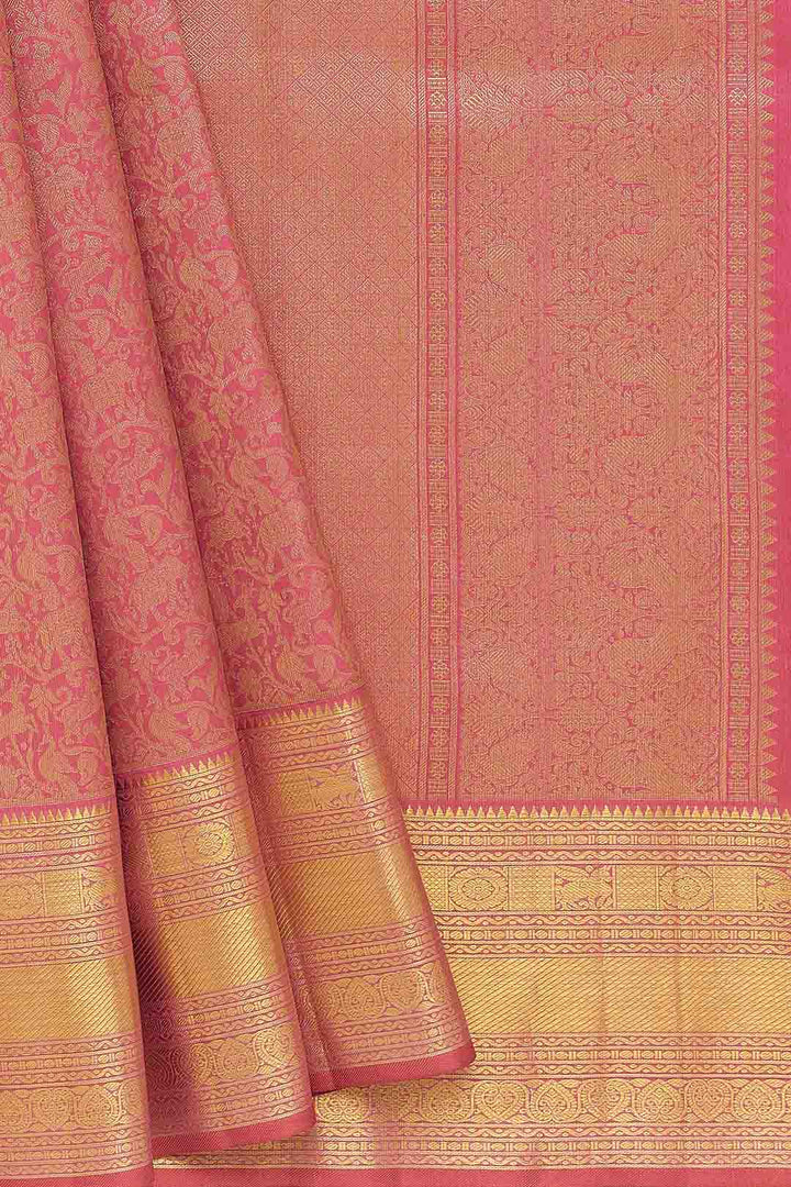 Lotus Pink Kanchivaram Saree With Vanastrinkaram Design
