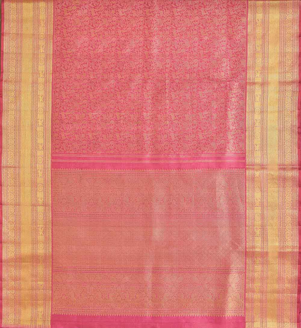 Lotus Pink Kanchivaram Saree With Vanastrinkaram Design