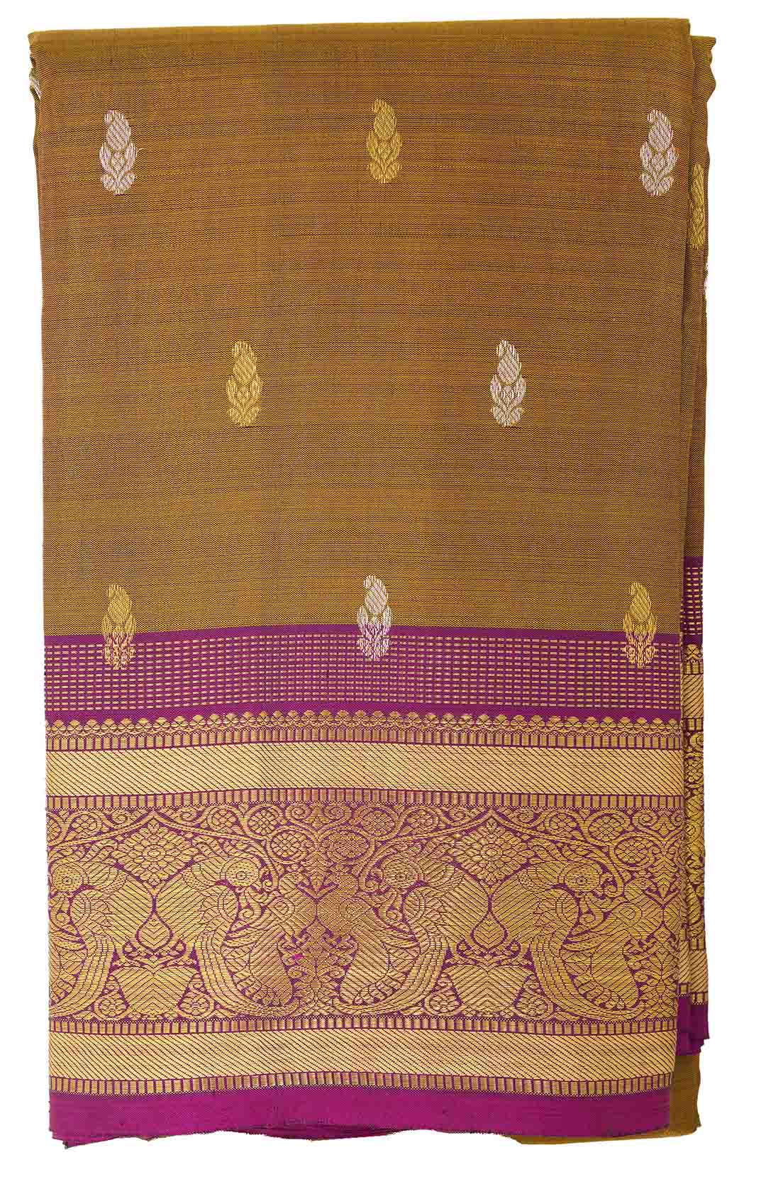 Mehendi Green Kanchivaram Saree With Purple Border