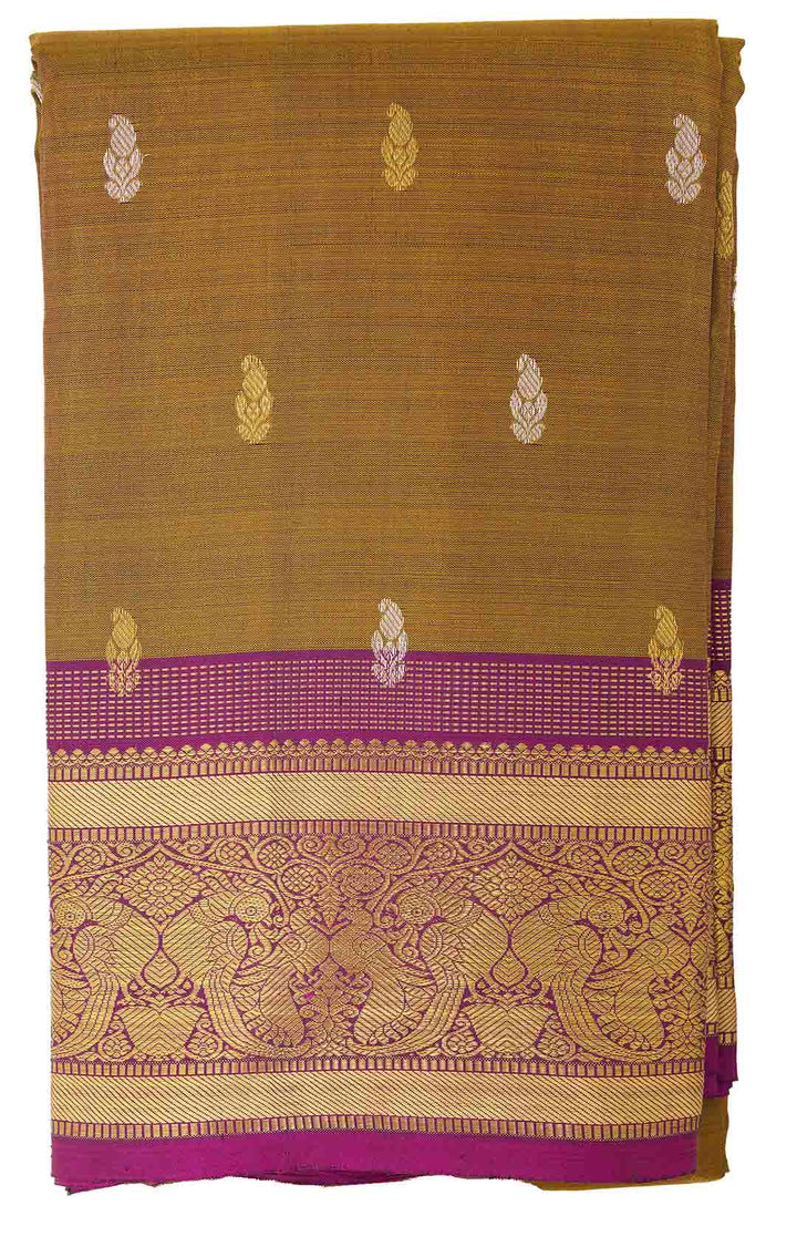 Mehendi Green Kanchivaram Saree With Purple Border