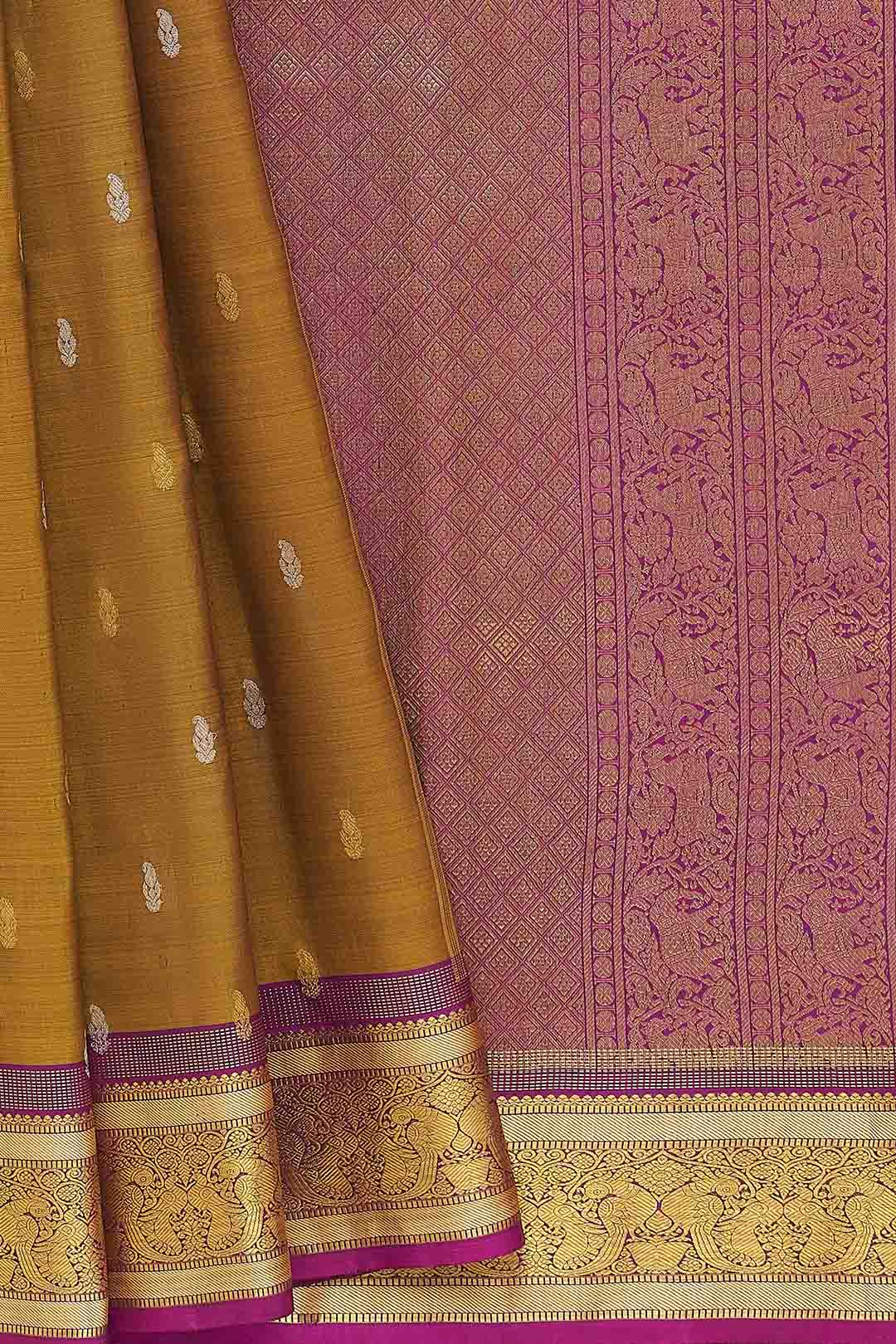 Mehendi Green Kanchivaram Saree With Purple Border