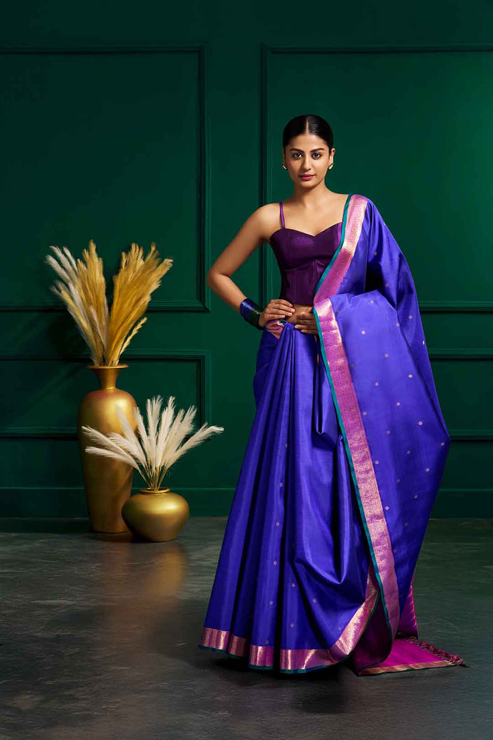 Royal Blue Kanchivaram Saree With Purple Border