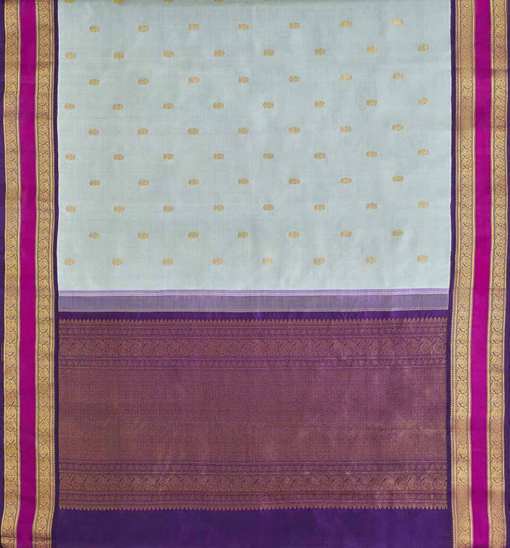 Light Sage Green Kanchivaram Saree With Purple And Pink Border