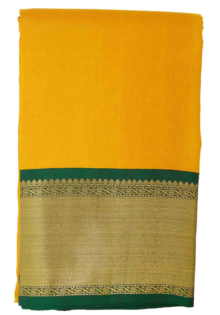 Mango Yellow Kanchivaram Saree With Bottle Green Border