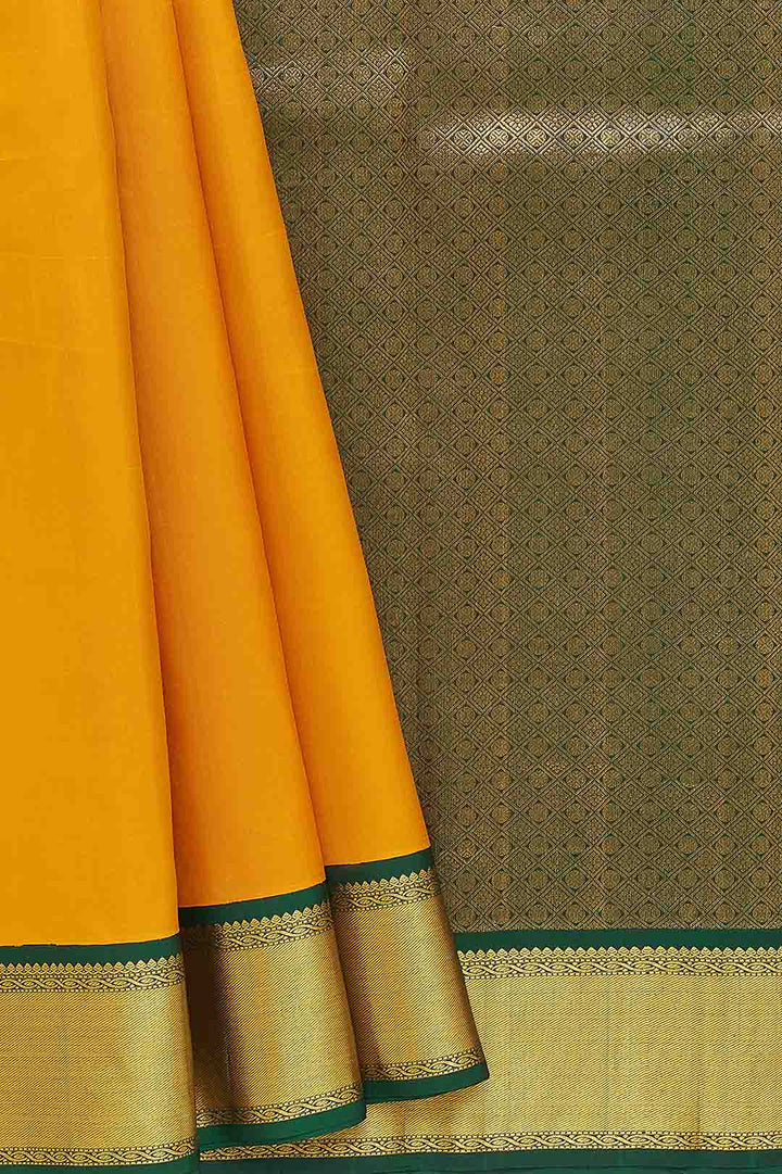 Mango Yellow Kanchivaram Saree With Bottle Green Border