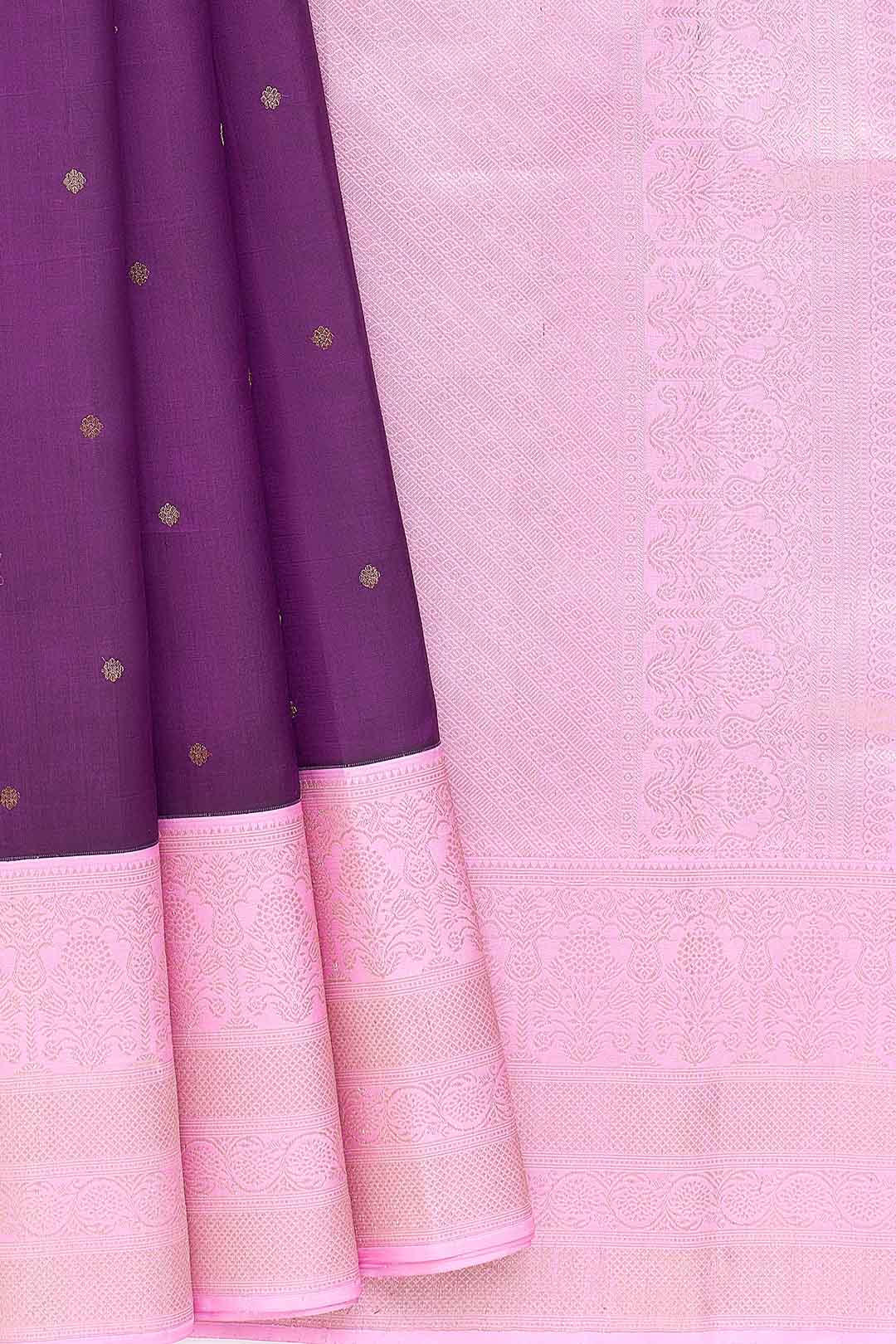 Wine Purple Kanchivaram Saree With Pink Border