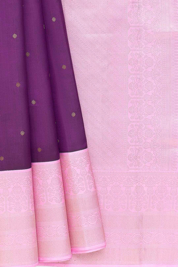 Wine Purple Kanchivaram Saree With Pink Border