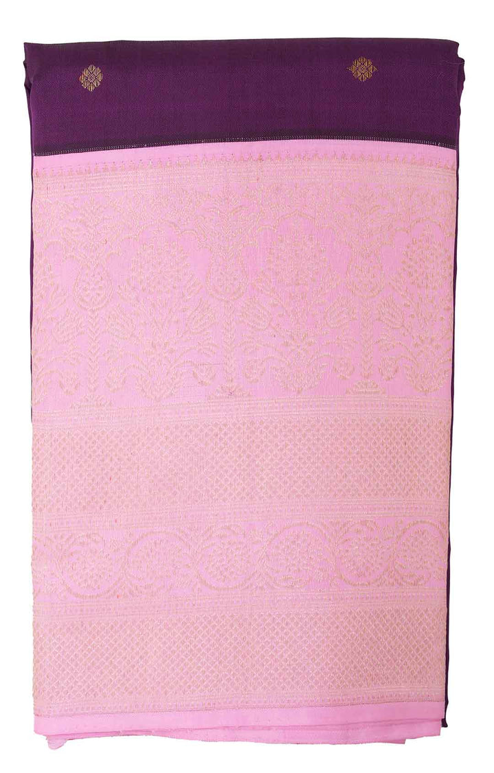 Wine Purple Kanchivaram Saree With Pink Border