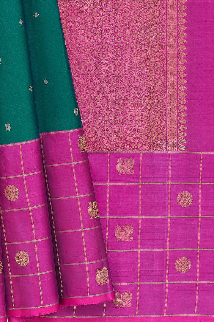 Peacock Green Kanchivaram Saree With Purple Border