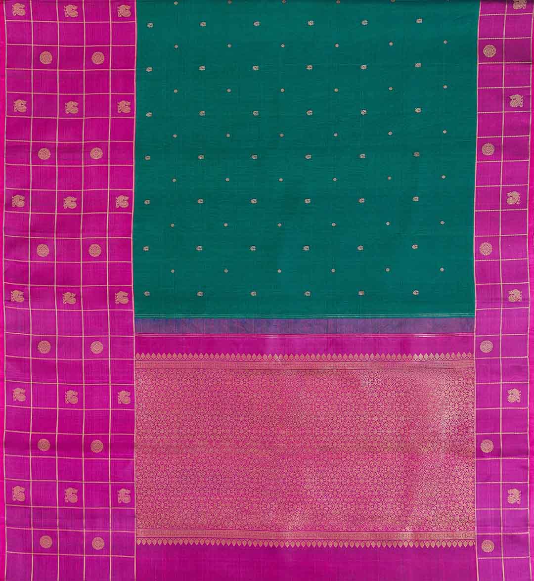 Peacock Green Kanchivaram Saree With Purple Border