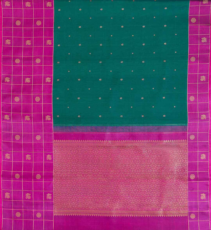 Peacock Green Kanchivaram Saree With Purple Border