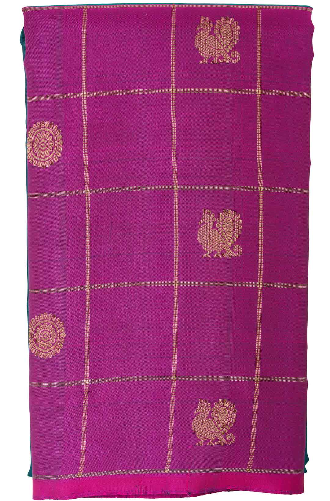 Peacock Green Kanchivaram Saree With Purple Border
