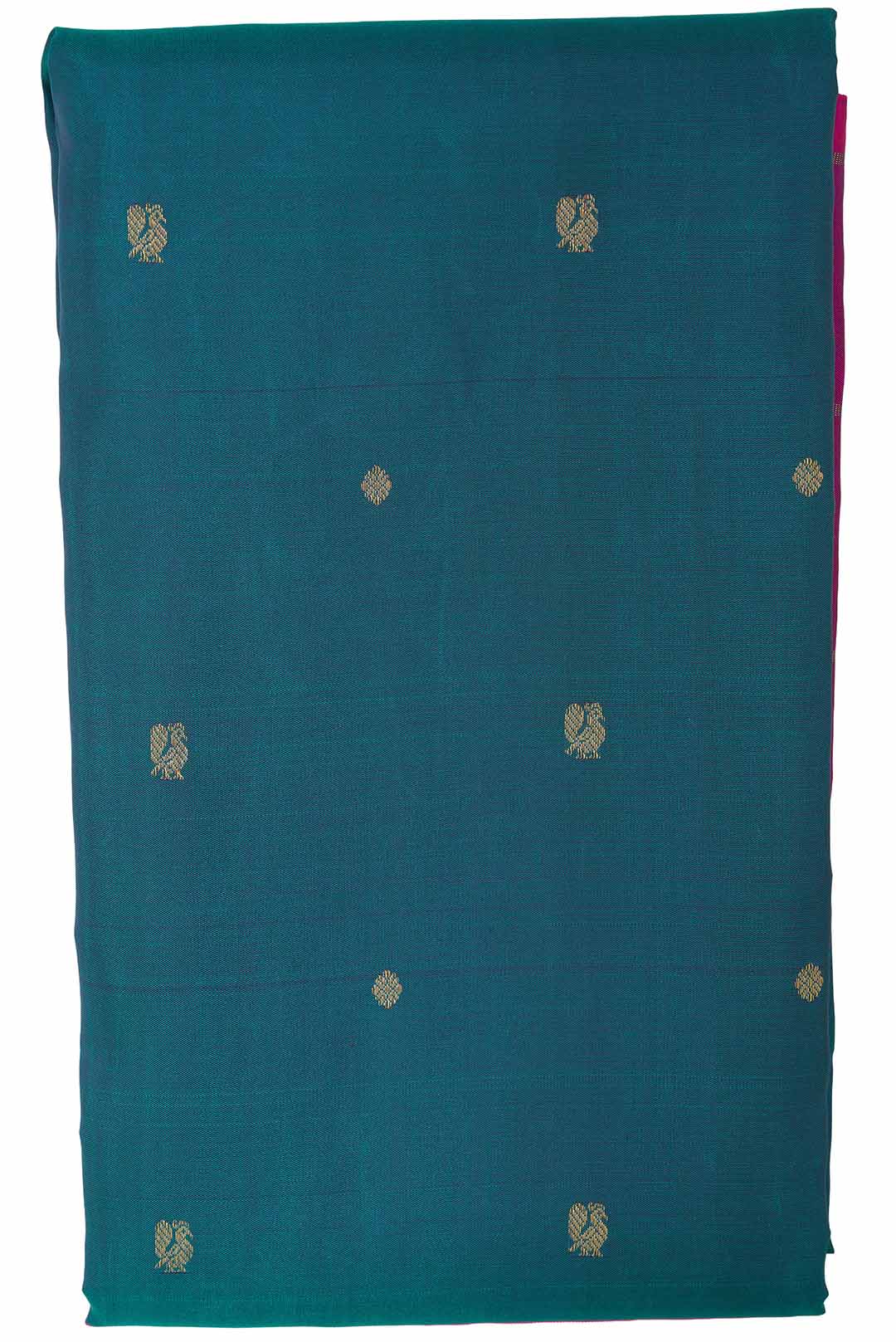 Peacock Green Kanchivaram Saree With Purple Border