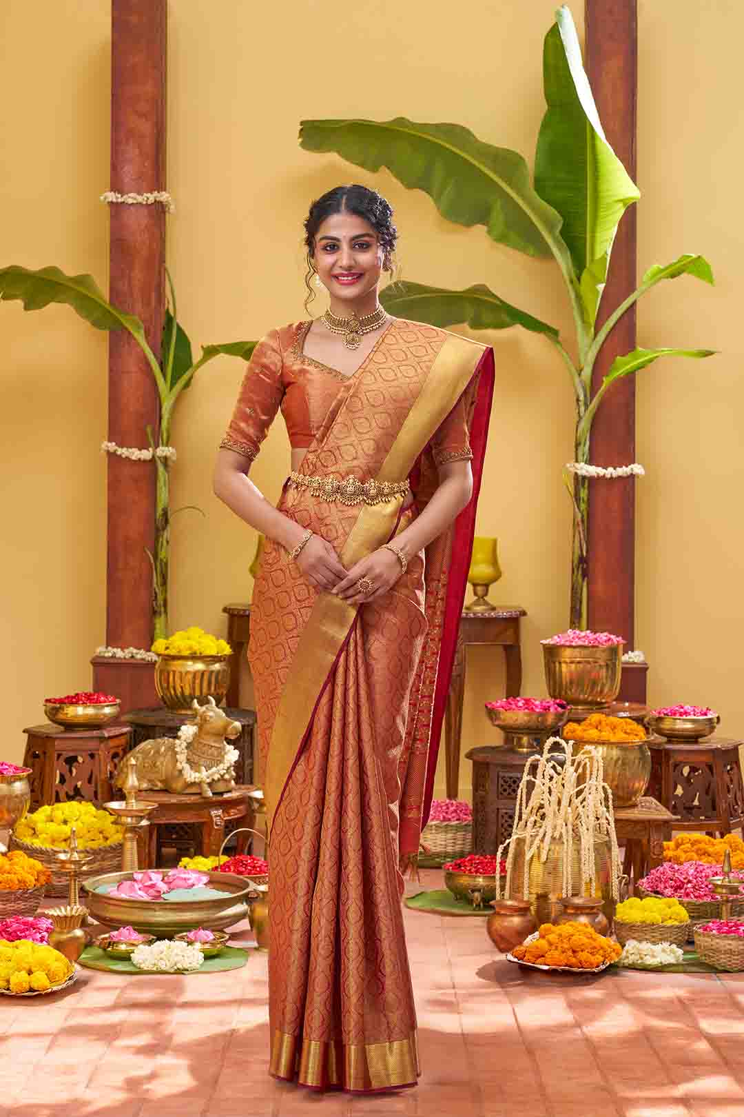 Burgundy Kanchivaram Saree With Tissue Brocade