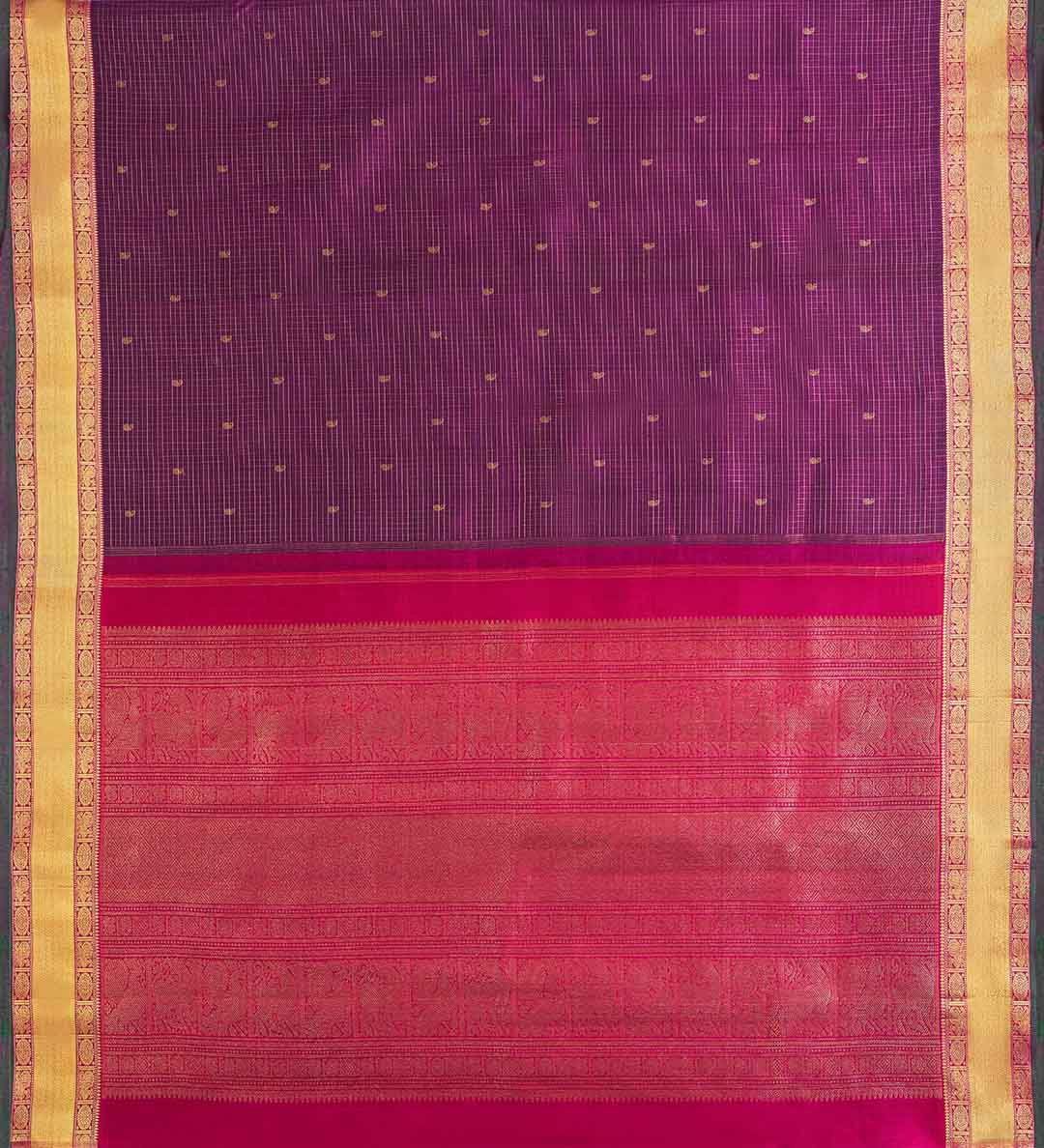 Wine Checks Kanchivaram Saree With Mango Butti