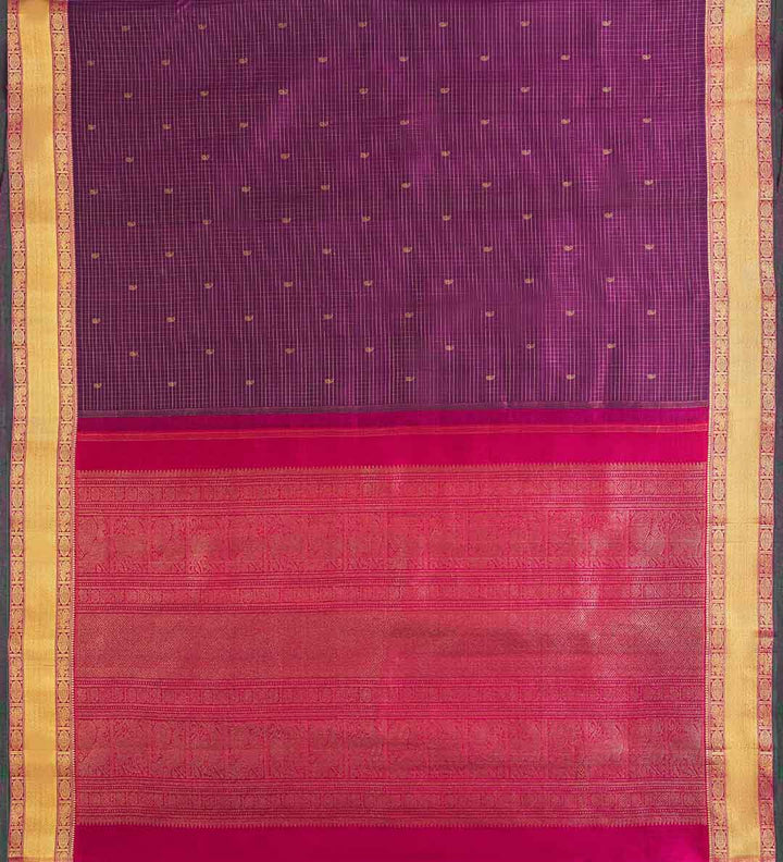 Wine Checks Kanchivaram Saree With Mango Butti
