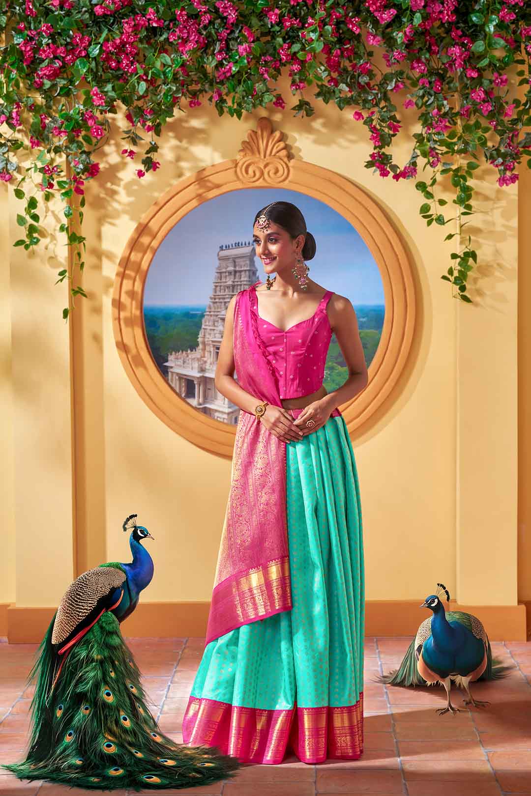 Rama Green With Pink Zari Border